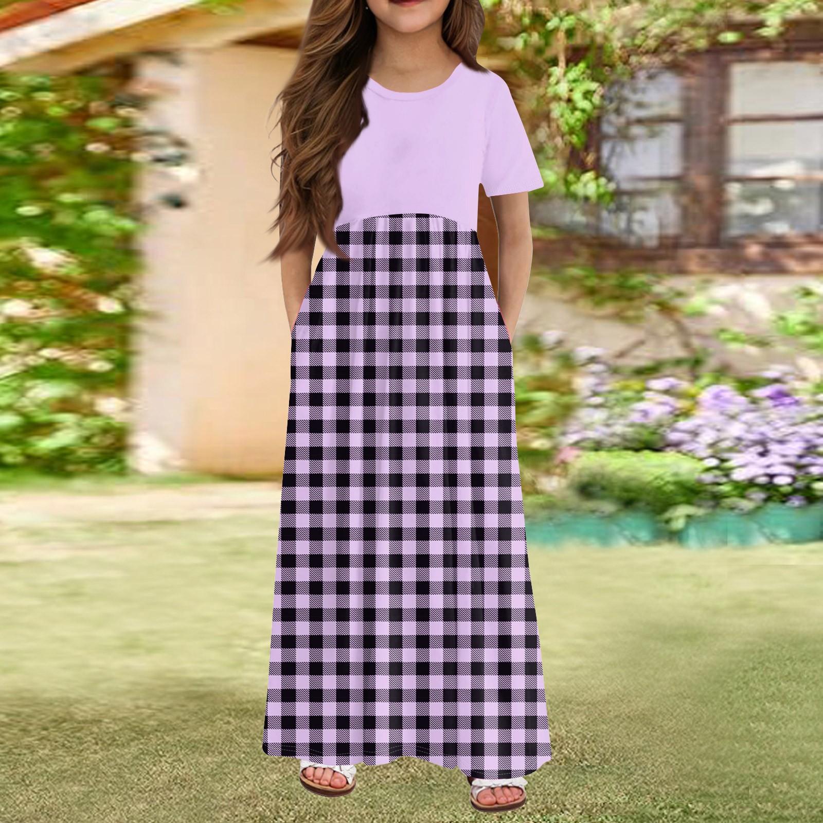 

Длинное летнее платье для девочек - платье макси с короткими рукавами и карманами для детей 4-14 лет 150