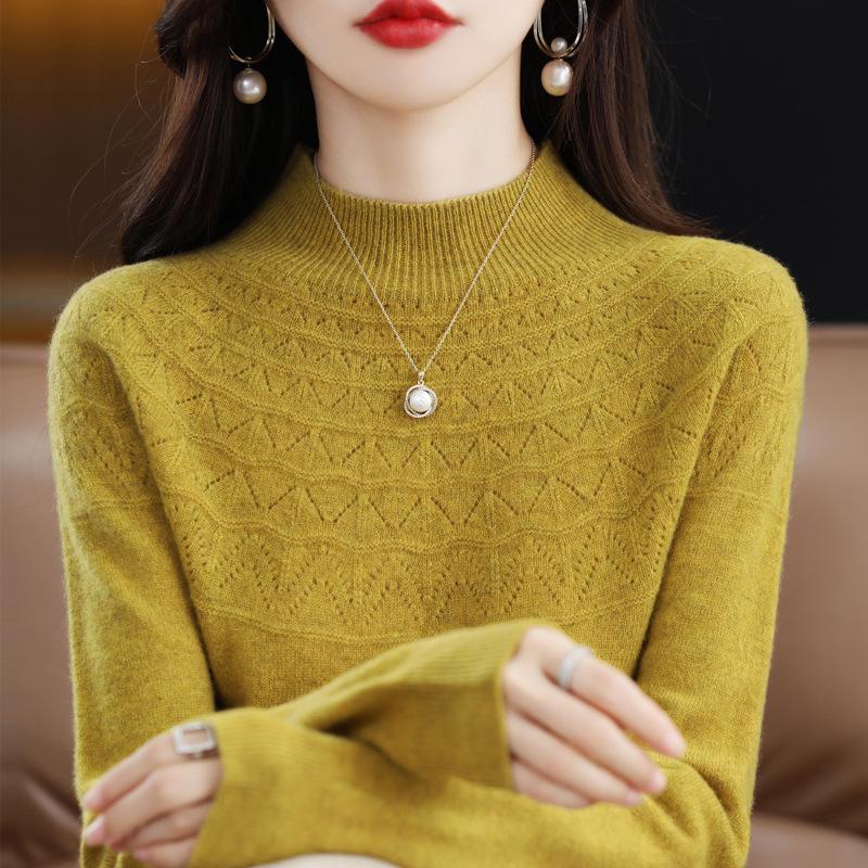 Women's Slim Cashmere Wool Sweater: Autumn/Winter Half-High Collar, Thick Seamless Knit Trend