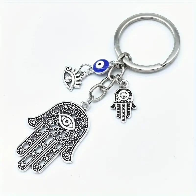 1pz Portachiavi Hamsa Vintage, Design con Perla Blu dell'Occhio di Fatima - Regalo Ideale per San Valentino, Capodanno, Natale