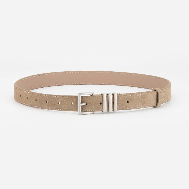 Belt Niche Ladies Suede Leather Belt Suede Silver Pin Buckle Pants Suit Cowhide Belt