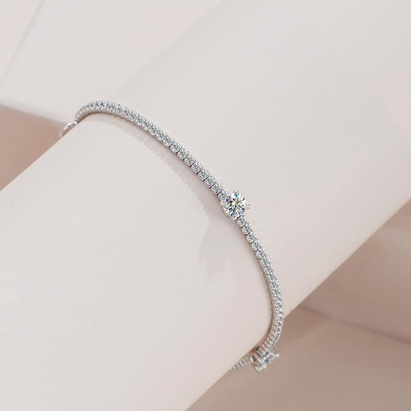 Sterling Silver S925 Mosang Diamond Bracelet with Three Diamonds and 30 Points Advanced Full Diamond Bracelet, Simple and Luxury
