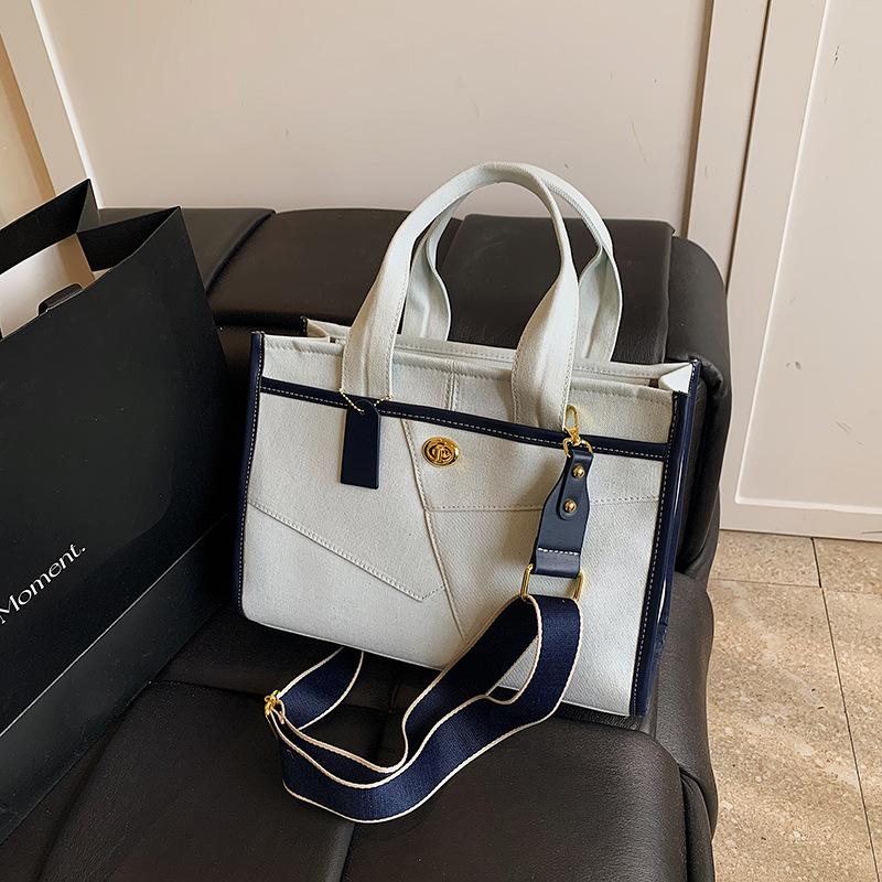 

Large capacity handbag women s new fashion splicing denim commuter bag broadband messenger tote bag белый