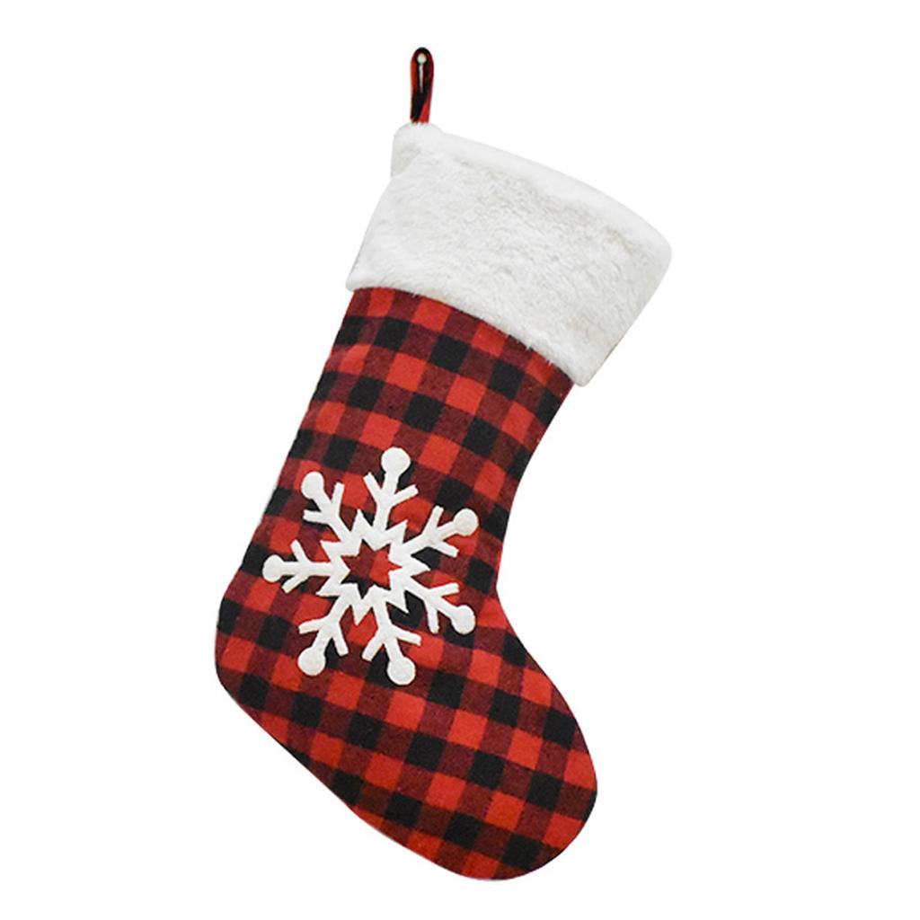 Christmas Stocking Fireplace Decor Christmas Gift Fun Tree Snowflake Red White Plaid Sock Boots Fireplace Home Decoration