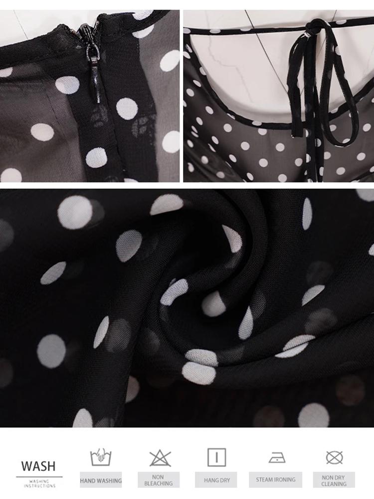 EDOLYNSA 2024 Black Fashion Polka Dots Sexy See Through Spaghetti Strap Beach Maxi Dress Women Summer Party Slip Dresses Swimsuit Cover Up