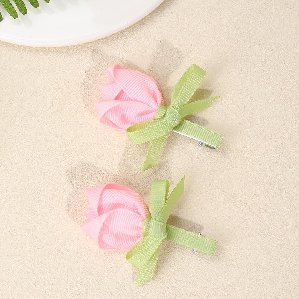 

2Pcs Tulip Floral Hair Clips 3D Flower Ribbon Bow Hairpin Korean Style Spring Sweet Baby Girl Children Hair Accessories Headwear