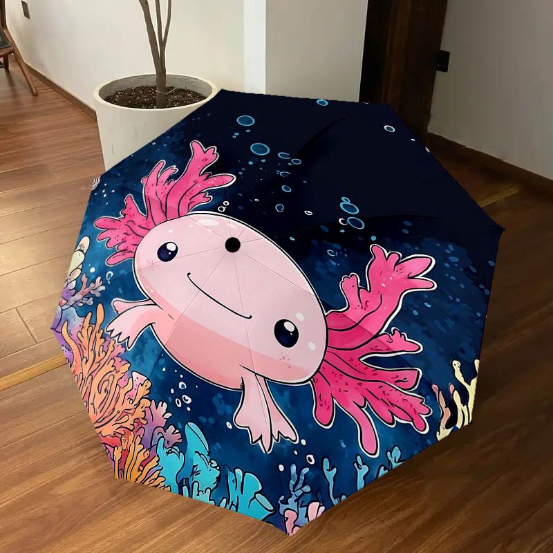 1PC Axolotl Ocean Umbrella-8-Rib Reinforced Portable Folding Travel Suitable for All Seasons Outdoor Daily Use -J0403