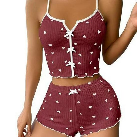 Heart Print Pajama Set: Women's Plus Size Vest & Camisole Homewear