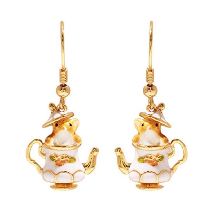 Enamel Chipmunk Teapot Earrings Trendy Pendant Necklace Stylish Woman Accessory