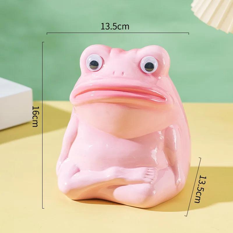 Ceramic Handicrafts Cartoon Frog Figurines Piggy Bank Big-mouthed Frog Ornament Abstract Animal Sculpture Home Decoration