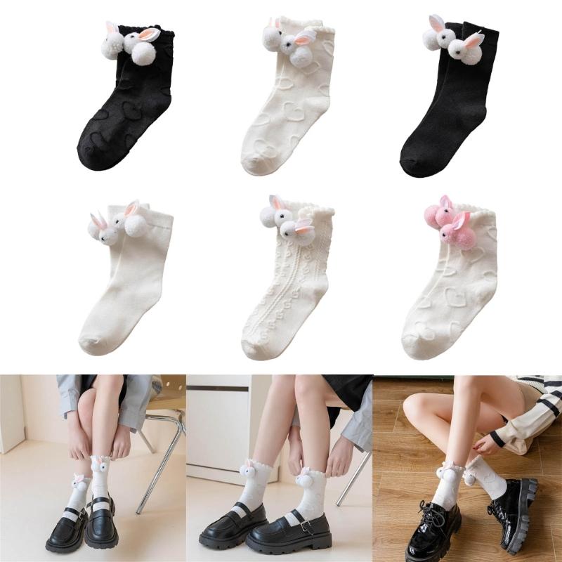 Women Calf Socks Ruffle Crew Socks Cotton Bootie Socks Lolitas Loose Socks Cute Rabbit Ankle Socks JK Middle Tube Socks