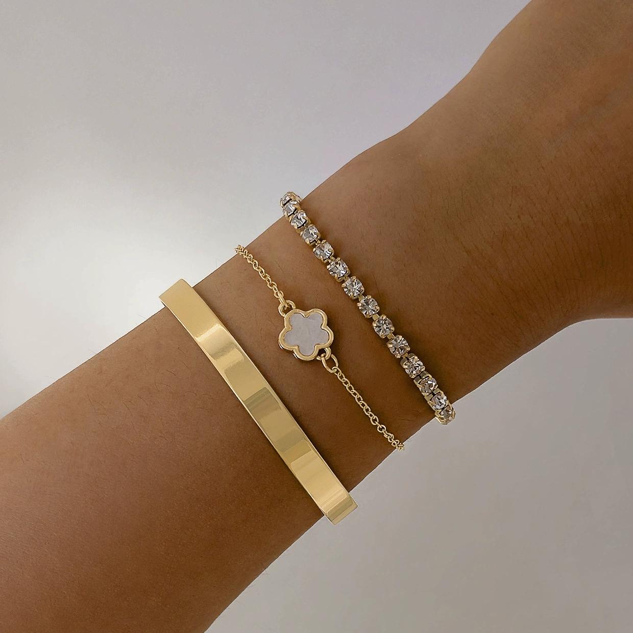 

3Pcs/set Bohemia Minimalism Metal Rhinestone Chain Bracelet Set for Women Metal Bangle Gold Color Punk Zircon Jewelry Gifts белый