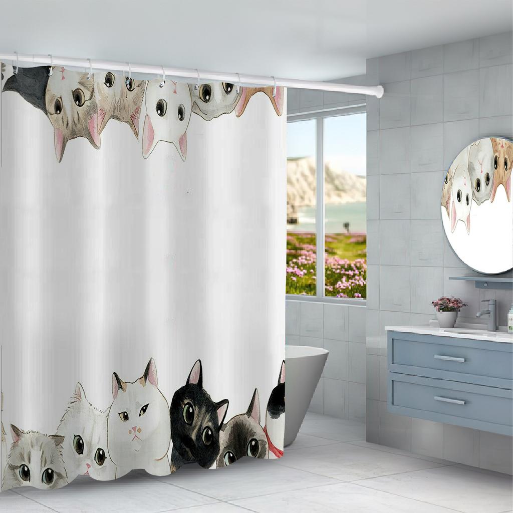 JINRUN Badezimmer verdickter wasserdichter Vorhang, schimmelfester Duschvorhang, Duschtrennwand-Vorhang, Duschvorhang, Badezimmer-Vorhang, kostenlose Perforation