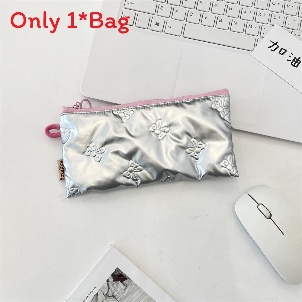Classic Bowknot Pu Pencil Case With Zipper Closure For Students And Girls