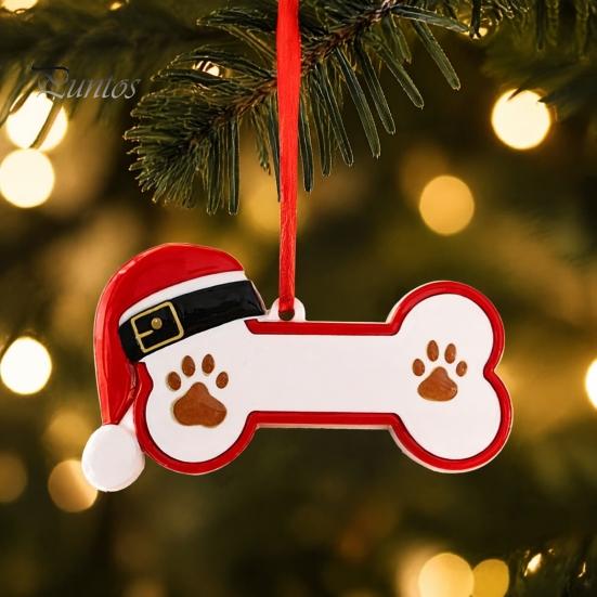 Christmas Tree Ornament for Pets Resin Ornament, Cute Cat Paw/Bone Shaped Xmas Hanging Decoration Memorial Pendant with Santa Hat Tree, Car