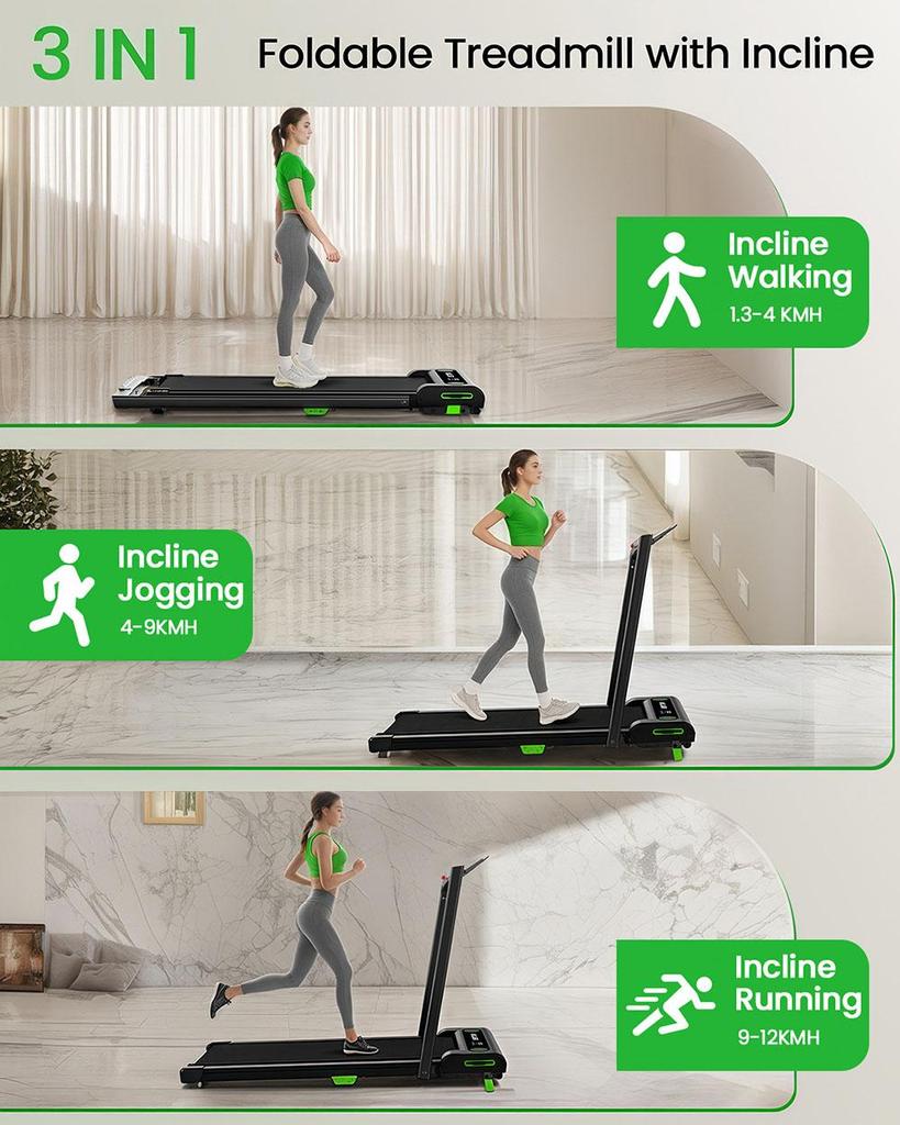 Akluer 480L-B Incline Walking Pad with Foldable Handle, 2.5HP Quiet Motor, LED Screen & Remote Control, 150kg Max Capacity, Anti-slip Belt