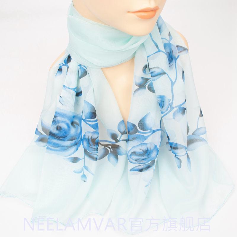 Fashionable Printed Sunscreen Scarf for Winter Women, Versatile Chiffon Long Scarf, Retro Neck Protection Scarf