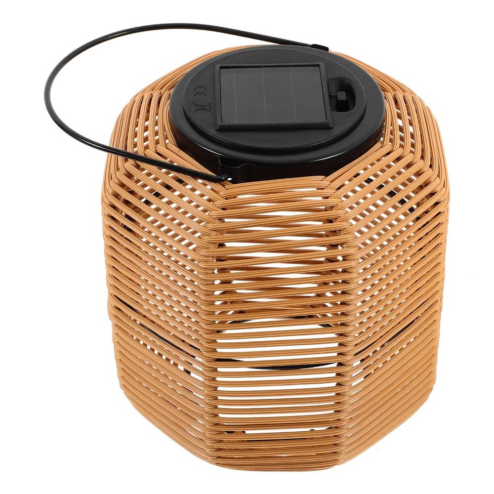Waterproof Rattan Solar Lantern Bamboo Frame Solar Powered Bamboo Chandelier Lamp Standing/Hanging Weaving Lantern