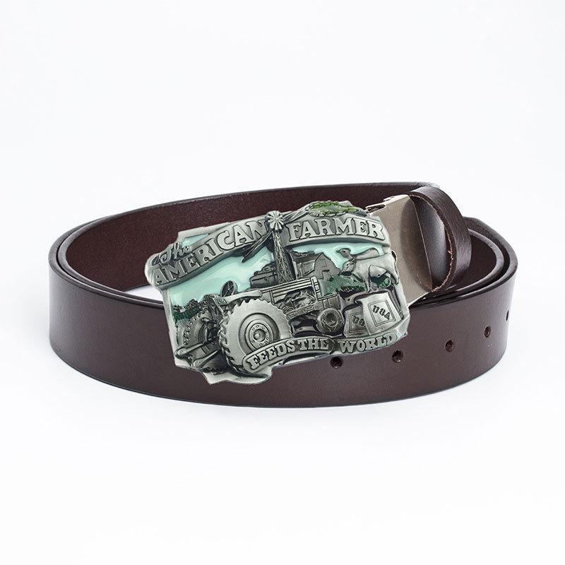 American Farm Tractor Leather Belt Buckle - Original Glazed Finish