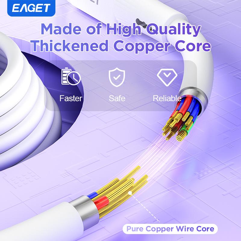 EAGET 27W PD Fast Charging Cable for iPhone 8-14 Series, 20,000+ Bend Durable with Liquid Silicone Design