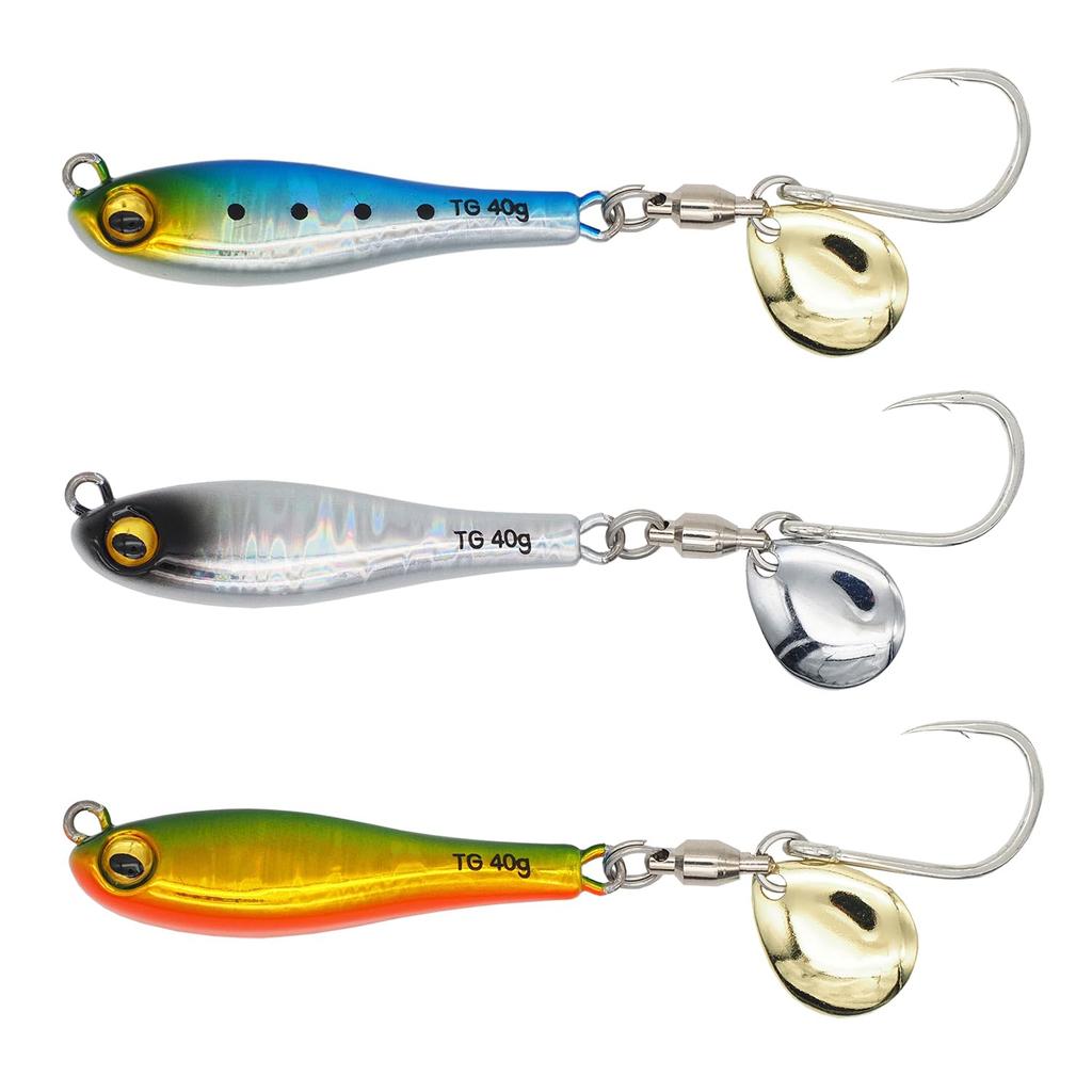 KOKO Lures TG Metal Jig for Bluefish and Spanish Blade Jig with and Set of 3 Sea Bass Flounder Spin Tail Magic Blade Mackerel, Tungsten, 30g, 40g,