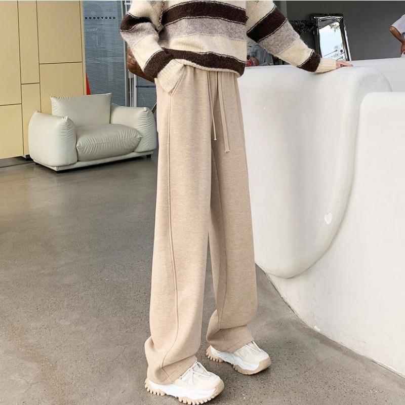 Knitted Women's Wide-leg Pants In Winter New Style Plush High-waist Drape Scimitar Pants Soft and Glutinous Casual Warm Straight Glutinous Rice Pants