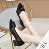 Womens Summer Sandals Bow Pointed Toe Pumps Fashion High Heels Mesh Medium Heel Hollow Large Size Shoes