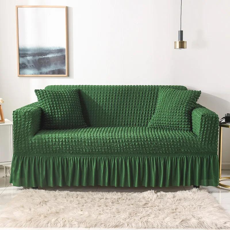 Sofa Cover for Living Room Thick Ruffled Seersucker Elastic L Shaped Corner Sofa Cover 1/2/3/4 Seater Cover for Sofa