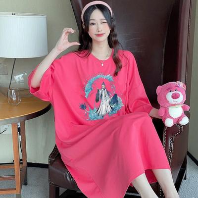 Women's Printed T-shirt Dress Short Sleeve Summer Loose Medium Length Plus Size Casual Dress