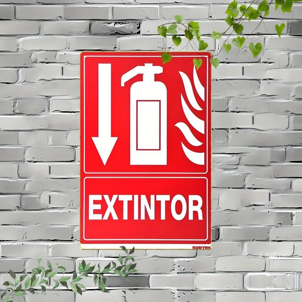 Iron Fire Extinguisher Sign 20x30cm Wall Mounted 2D Flat Safety Arrow Flame Design Red White High Quality