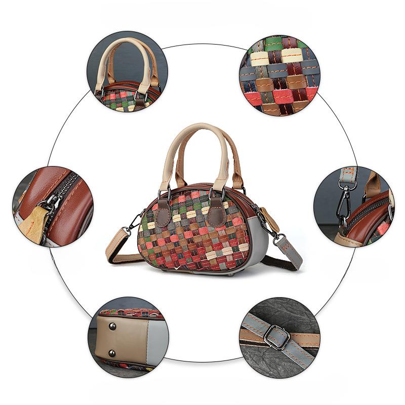 Hand-woven Genuine Leather Color-blocked Shell Bag Hand-held Crossbody Women's Bag