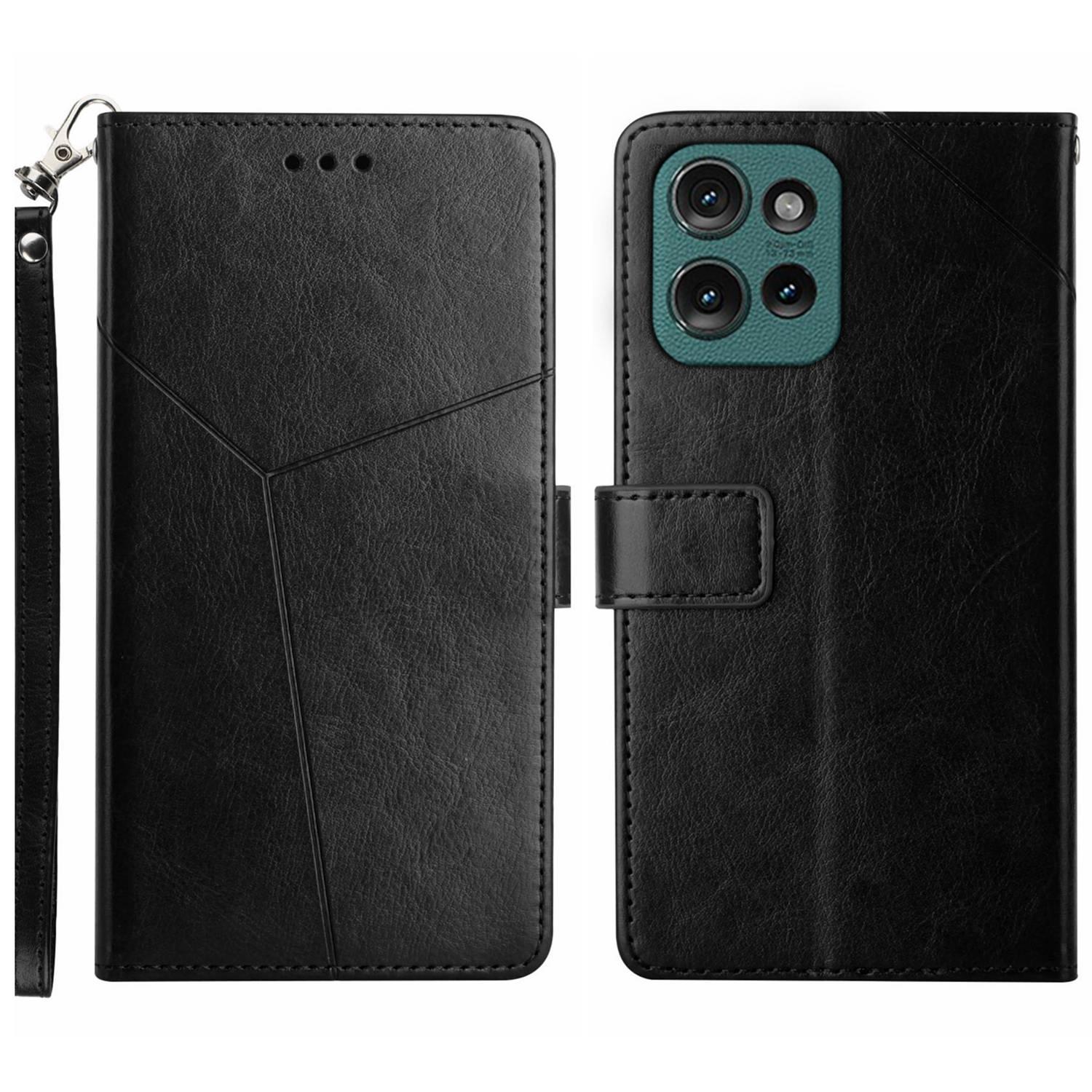 

For Motorola Moto G75 5G Case with Wrist Strap Y Shaped Lines Imprint Leather Phone Cover A