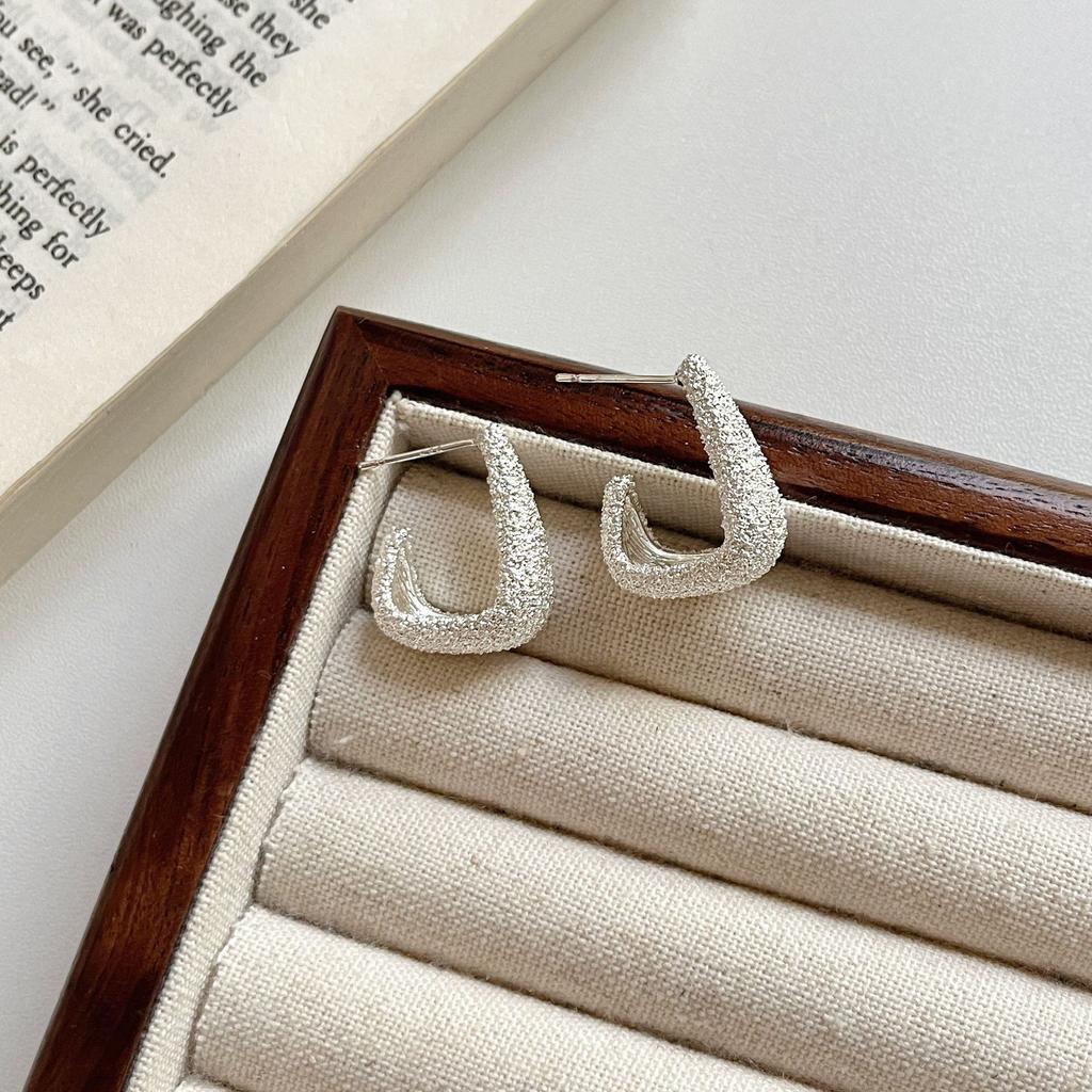 New 925 Silver Hoop Earrings Clip Matte Circle Geometric Punk For Women Girl Gift Jewelry