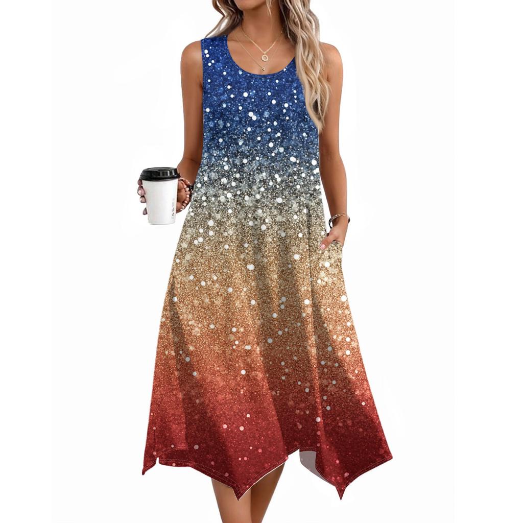 Dámské ležérní šaty na léto Tílkové šaty Volné plážové šaty s kapsami Rozšířené midi letní šaty