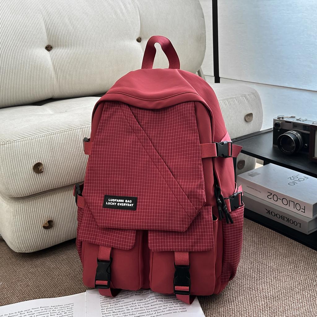 School Bag: New Middle School Student Backpack, Men's Large Capacity Plaid Trendy Brand Workwear Style, College Student Couple's Casual Travel 