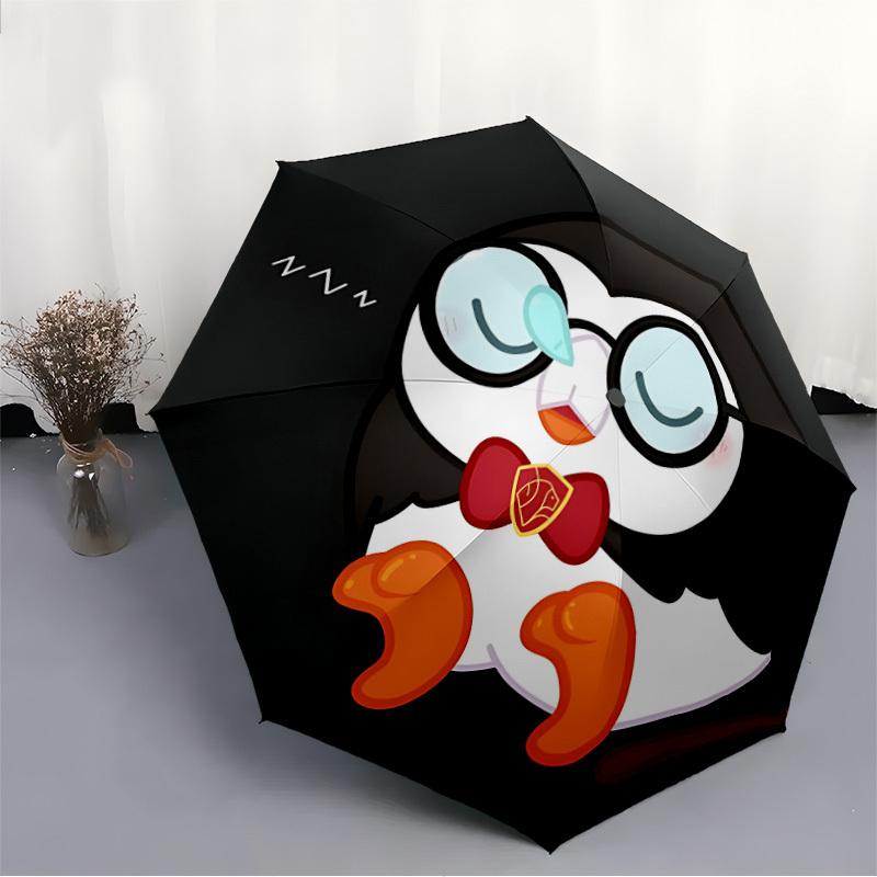 1pc Penguin Sleep Automatic Open/close, Heavy-Duty Iron Frame & 8-Rib structure, Compact Folding Umbrella for Women/Men, All-Season Travel, Halloween