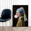 Poster Mädchen mit Ballon Vermeer in schwarzem Rahmen 