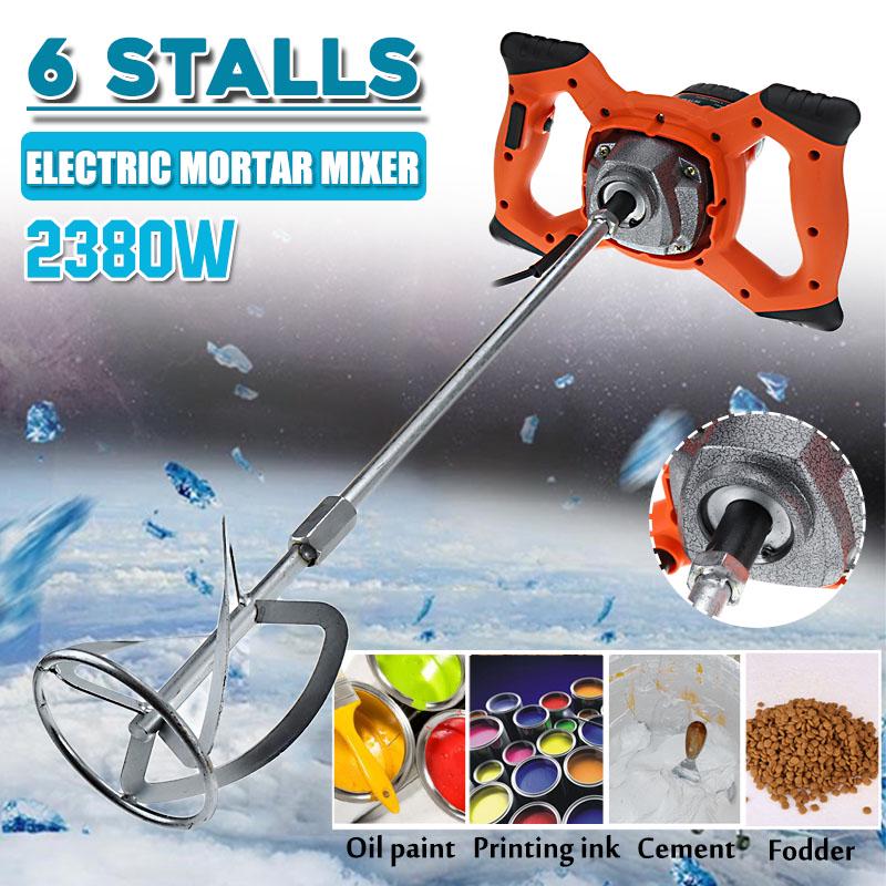 2380W Dual High Low Gear 6 Speed Handheld Paint Cement Grout Electric Mortar Mixer Putty Powder Mixing Machine