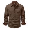 Men's Washed Cotton Casual Shirt Solid Color Lapel Long Sleeve Cargo Shirt for Men