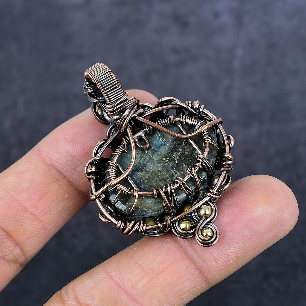 Natural Labradorite Gemstone Copper Wire Wrap Jewelry Pendant 2.05" Q8s12