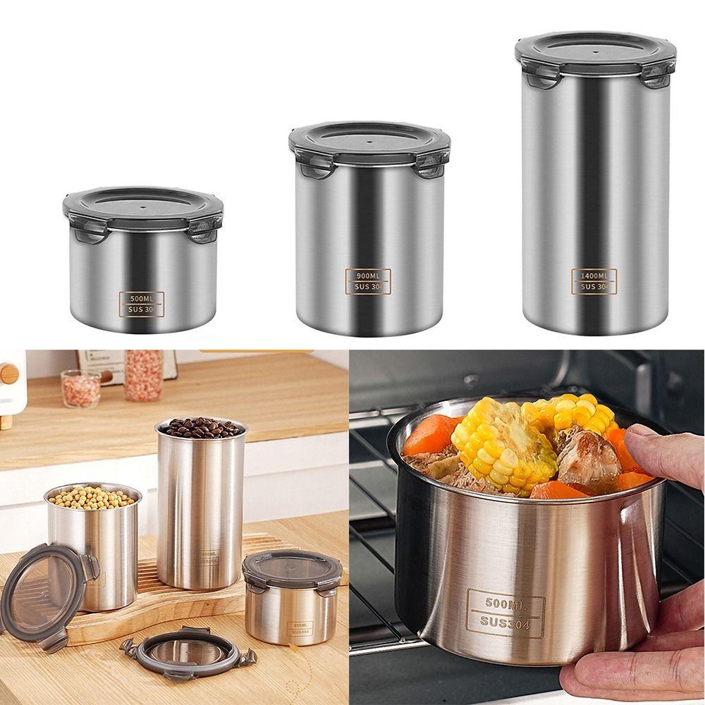 304 Stainless Steel Storage Box with Transparent Lid Food Can Sealed Lid Crisper  Tea Coffee Grain