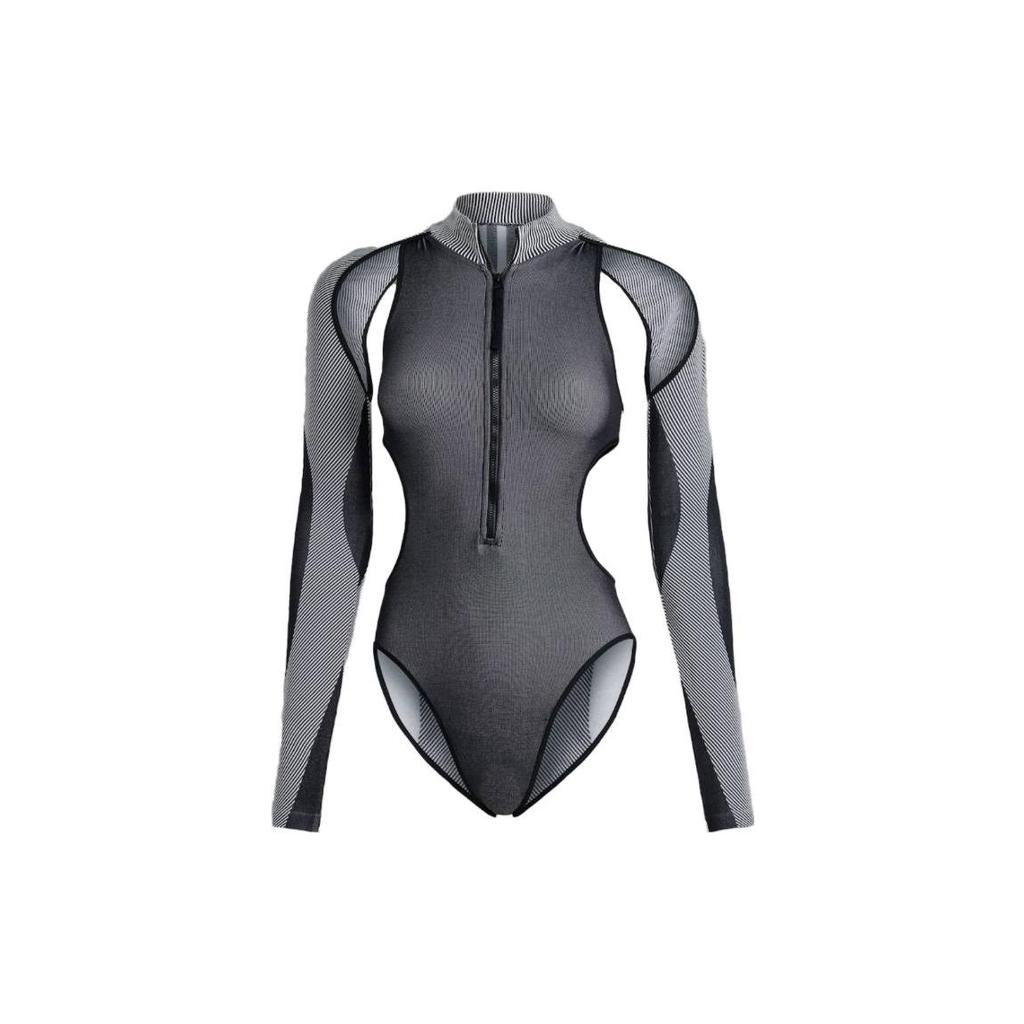 adidas FW23 Hollow Design Sports Tight Fitness Bodysuit Women Bodysuit Black White IB1255