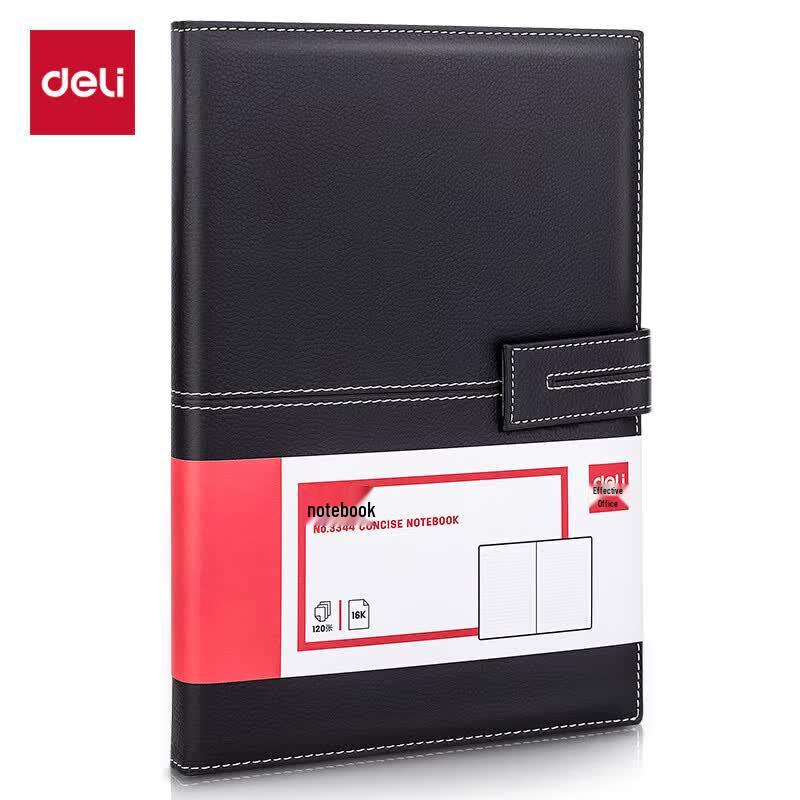 Deli 16K Lychee Texture Magnetic Buckle Leather Notebook