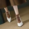 New Women's French Pointed Toe Ankle Boots - Chunky Heel Lace-Up Dress Boots, British Style Fall/Winter Fashion Booties