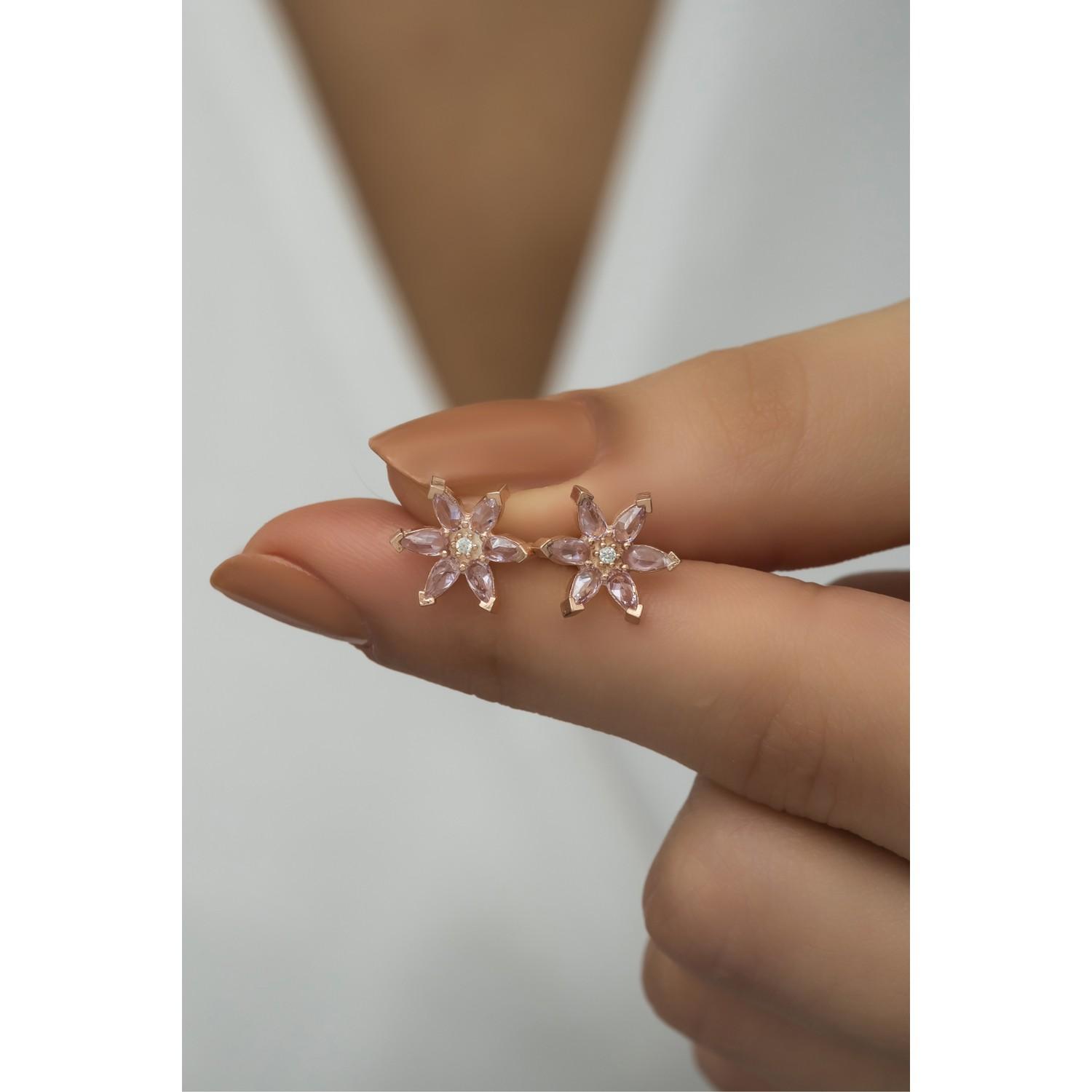 

Серьги из стерлингового серебра 925 пробы с розовым камнем и цветком лотоса