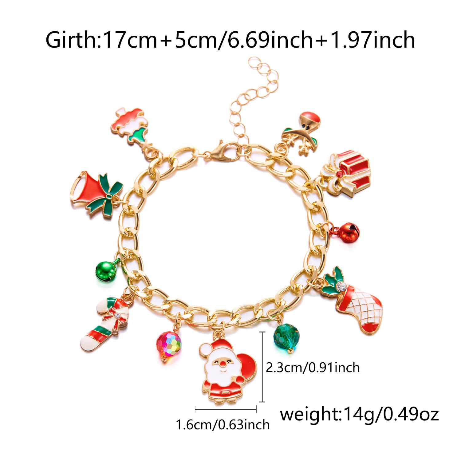 

Cross-Border Christmas Bracelet: European & American Creative Snow Santa Bell Wreath Pendant Bracelet