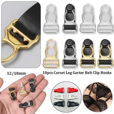 10 Stück 10mm/12mm/18mm Korsett Bein Strumpfhalter Gürtel Clip Nylon Schwarz Weiß Rot Hosenträgerenden Haken Leichtgewicht Strumpfwaren Strumpfhalter