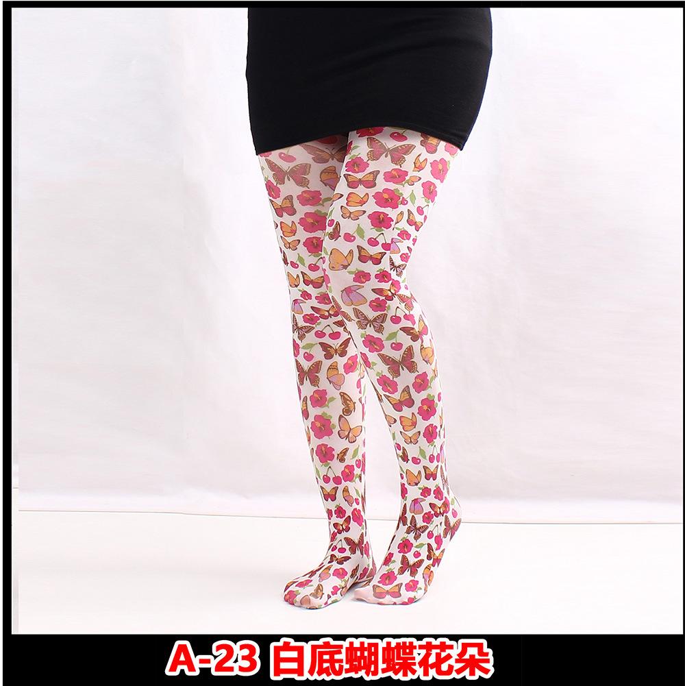 Graffiti Bedrukte Panty's Voor Vrouwen Geruite Naadloze Panty's Vrouwelijke Bloemen Bedrukte Sexy Stretch Lange Sokken Hoge Taille Kousen For 40-70kg white