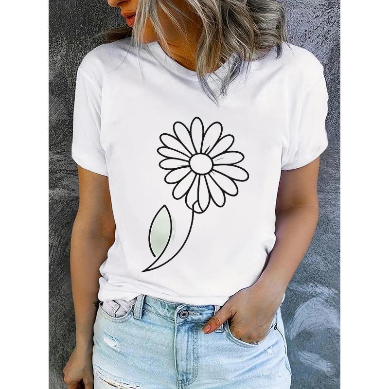 Women'S Summer Short-Sleeve Printed T-Shirts, Fashionable and Casual, Machine-Washable Comfortable Fit 2D Flat Printing
