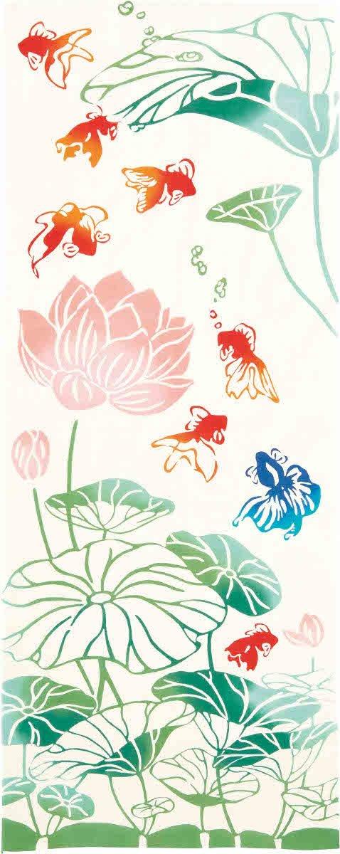 

Японское полотенце для рук Miyamoto Kenema, принт Chusen, дизайн «Золотая рыбка и лотос», гобелен для интерьера, 36x90 см, 50046