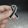 Rhinestone Crystal Black Ribbon Pin Awareness Skin Cancer Funerals Memorial Pin Vintage Breast Cancer